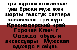 три куртки.кожанные,уни.брюки(муж-жен).шорты-галстук-свитера-занавески. три курт - Краснодарский край, Горячий Ключ г. Одежда, обувь и аксессуары » Мужская одежда и обувь   